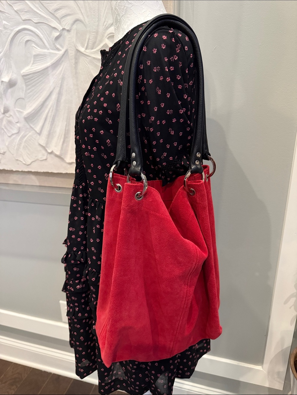 Owen Barry Red Suede Slouchy Shoulder Bag Boho Tote Made in UK